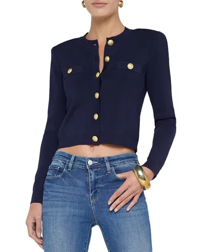L Agence L'agence Toulouse Crop Crew Neck Cardigan In Blue