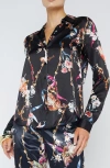 L'agence Tyler Floral Print Long Sleeve Silk Shirt In Black Multi Rococo Angel