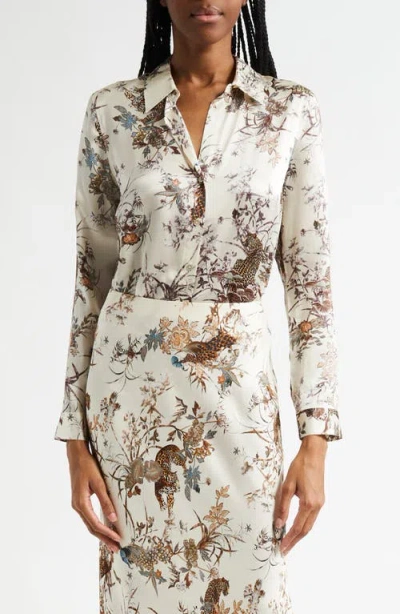 L Agence Tapestry Jungle Tyler Silk Blouse In Ecru Multi Tapestry Jungle