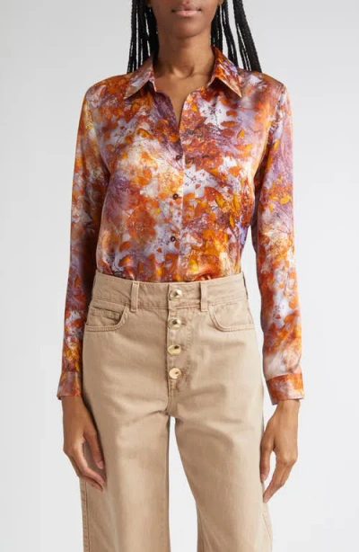 L AGENCE L'AGENCE TYLER LEAF PRINT SILK BUTTON-UP SHIRT