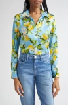 L Agence L'agence Tyler Lemon Print Silk Button-up Shirt