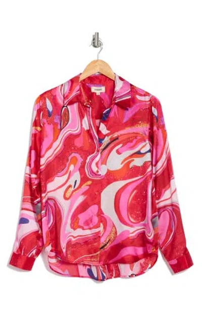 L Agence L'agence Tyler Long Sleeve Silk Button-up Shirt In Pink Multi Tie Dye Swirl