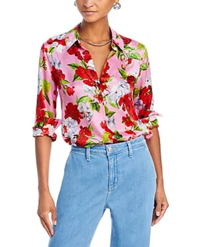 L Agence L'agence Tyler Floral Silk Button-up Shirt In Cotton Candy Multi Hydrangea