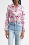 L Agence L'agence Tyler Peacock Print Silk Button-up Shirt In White/pink Porcelain Toile