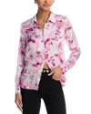 L Agence L'agence Tyler Peacock Print Silk Button-up Shirt In White/pink Sml Porcelain
