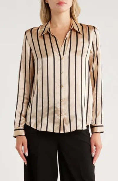 L Agence L'agence Tyler Stripe Long Sleeve Silk Button-up Shirt In Multi