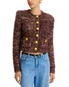 L'agence Una Crop Eyelash Tweed Cardigan In Brown