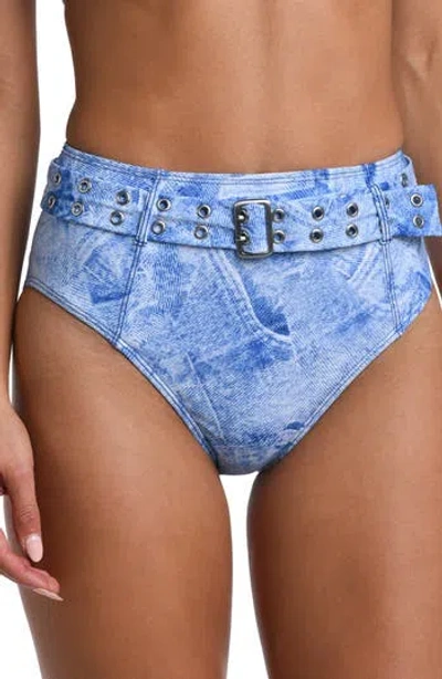 L Agence L'agence Vanessa Belted Denim High Waist Bikini Bottoms In Blue