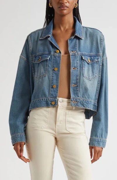 L Agence L'agence Vianney High-low Crop Denim Jacket In Blue