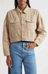 L Agence L'agence Vianney High-low Crop Denim Jacket In Burgundy