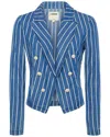 L Agence L'agence Wayne Stripe Double Breasted Crop Denim Jacket