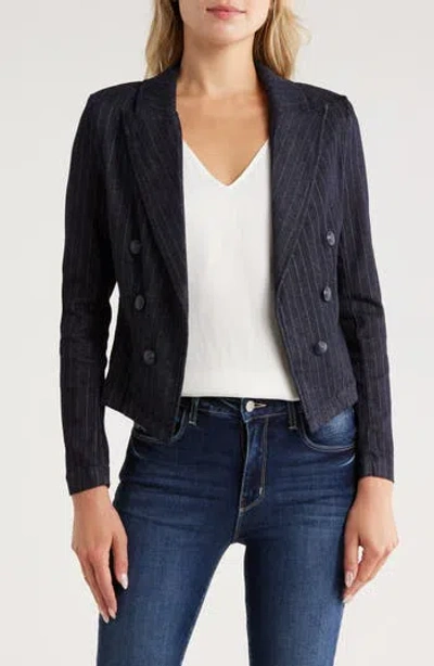 L Agence L'agence Wayne Pinstripe Double Breast Crop Jacket In Blue
