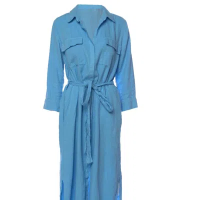 L Agence L'agence Women's Cameron Linen Blend Shirt Midi Dress, Blue Mist