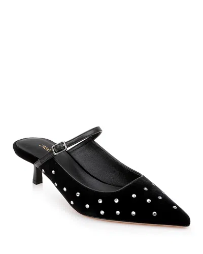 L Agence L'agence Edith Mary Jane Pointed Toe Kitten Heel Mule In Black Velvet