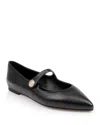 L Agence L'agence Gersende Mary Jane Pointed Toe Flat In Black Leather