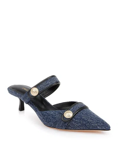 L Agence L'agence Gilliane Mary Jane Pointed Toe Kitten Heel Mule In Dark Denim