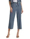 L Agence L'agence Wayne Stripe Double Breasted Crop Denim Jacket In Blue