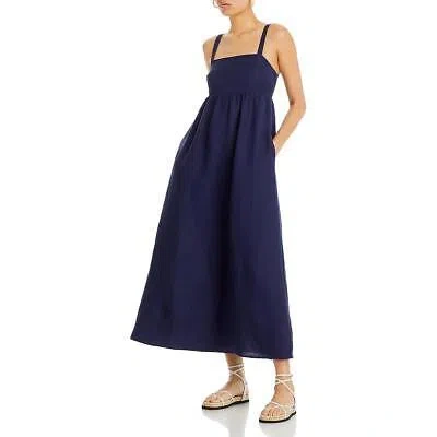 Pre-owned L Agence L'agence Womens Navy Midi Pleated Smocked Midi Dress 2 Bhfo 8761 In Blue