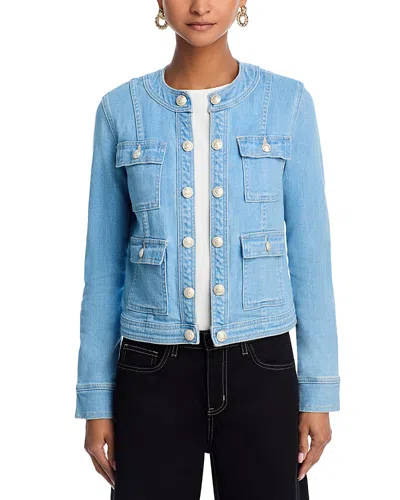 L Agence Yari Faded Collarless Denim Jacket In Euclid