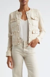 L Agence Yari Collarless Denim Jacket In Biscuit