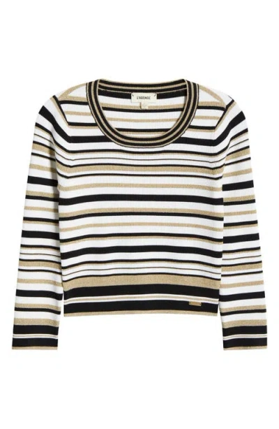 L Agence L'agence Yukio Stripe Crewneck Top In White/black/gold Stripe