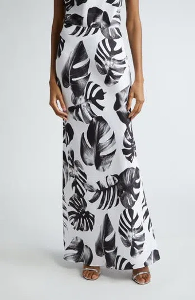 L'agence Zeta Long Skirt In Black And White Plam Print In Black/white Palm Leaves