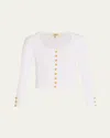 L Agence Lanette Scoop-neck Cardigan In White/gold