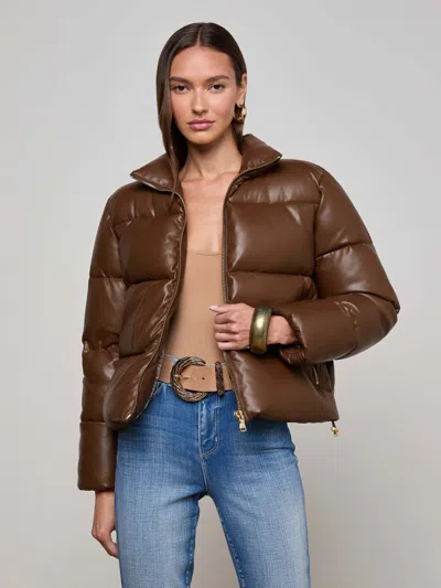 L Agence Larsen Vegan Leather Puffer Jacket In Brown