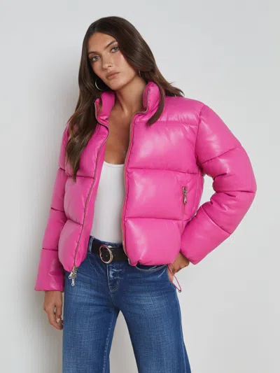 L'agence Larsen Vegan Leather Puffer Jacket In Deep Pink