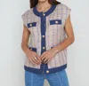 L AGENCE LAUREL TWEED OVERSIZED VEST IN TAN/DUSTY PINK/BLUE