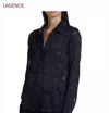 L Agence Laurent Brocade Blouse In Navy In Black