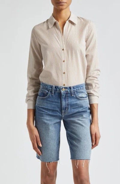 L Agence Laurent Metallic Stripe Button-up Shirt In Dark Cappucino