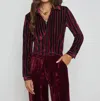 L Agence Laurent Striped Velvet Blouse In Burgundy/black Stripe