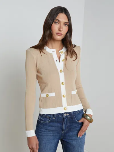 L Agence Leon Cardigan In Biscuit/white
