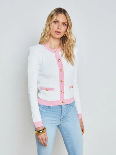 L Agence Leon Cardigan In White/cotton Candy