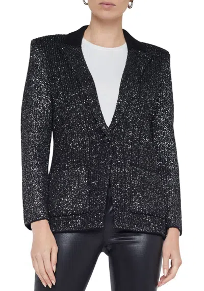 L AGENCE LEONORA SEQUIN KNIT BLAZER IN BLACK/SILVER SEQUIN