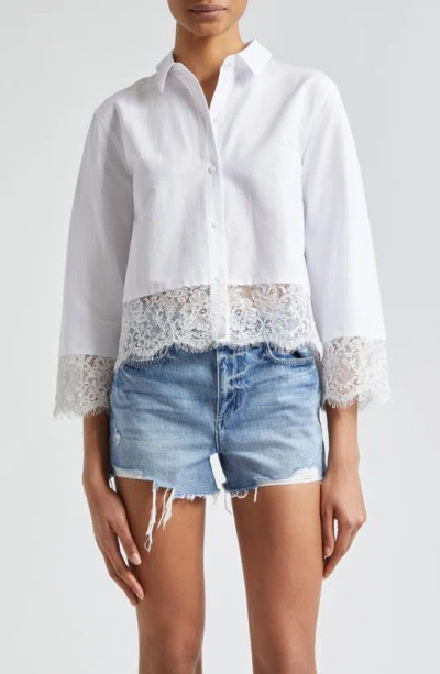 L Agence Levo Lace-trim Cropped Shirt In White