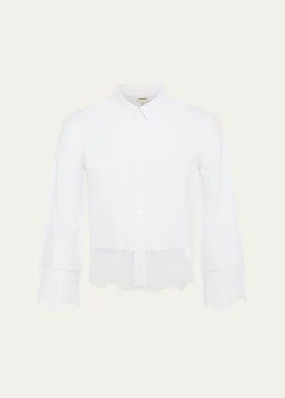 L Agence Levo Lace-trim Cropped Shirt In White