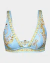 L Agence L'agence Lexie Chain Print V Neck Bikini Top In Sky