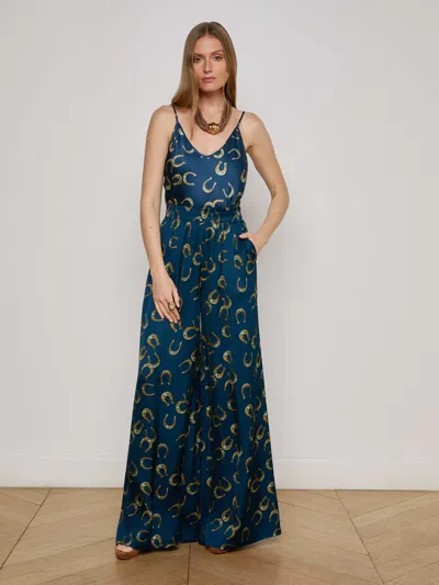 L Agence Lillian Satin Wide-leg Pant In Blue
