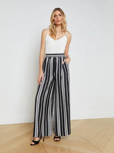 L Agence Lillian Wide-leg Pant In Black/white Scarf Stripe