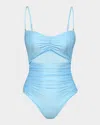 L Agence Lily Ruched Cutout One-piece Swimsuit In Sky