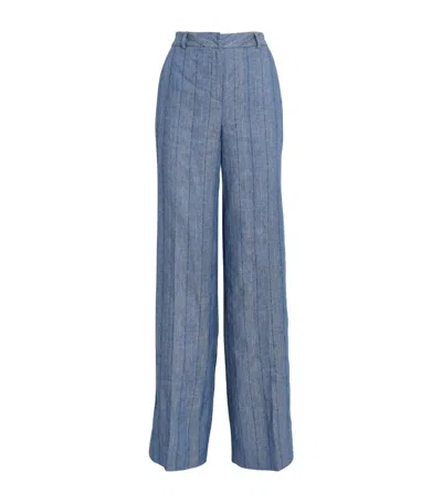 L Agence Livvy Striped Chambray Straight-leg Trousers In Slate Blue