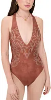 L Agence Lisa Bolero Plunge One Piece Bronze