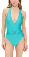 L Agence L'agence Lisa Shimmer Plunge One-piece Swimsuit In Aqua