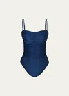 L Agence Aubrey Ruched Shimmer One-piece Swimsuit In Monaco Blue