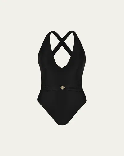 L AGENCE LISA SOLIDS PLUNGE ONE-PIECE SWIMSUIT