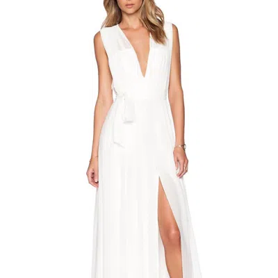 L Agence Long Deep V Pleated Dress In White