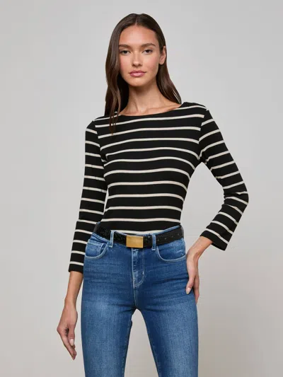 L Agence Lucille Striped Boatneck Top In Black