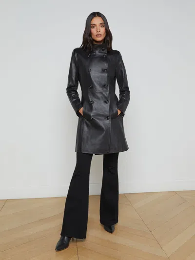 L Agence Lyon Leather Coat In Black